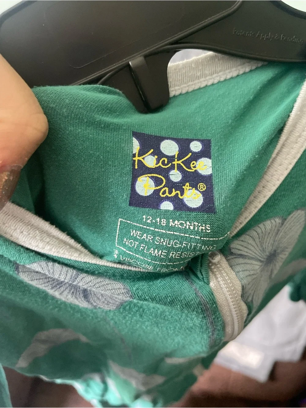 Kickee Pants Teal Green Floral Zip Footed Pajamas Sz 12/18mths