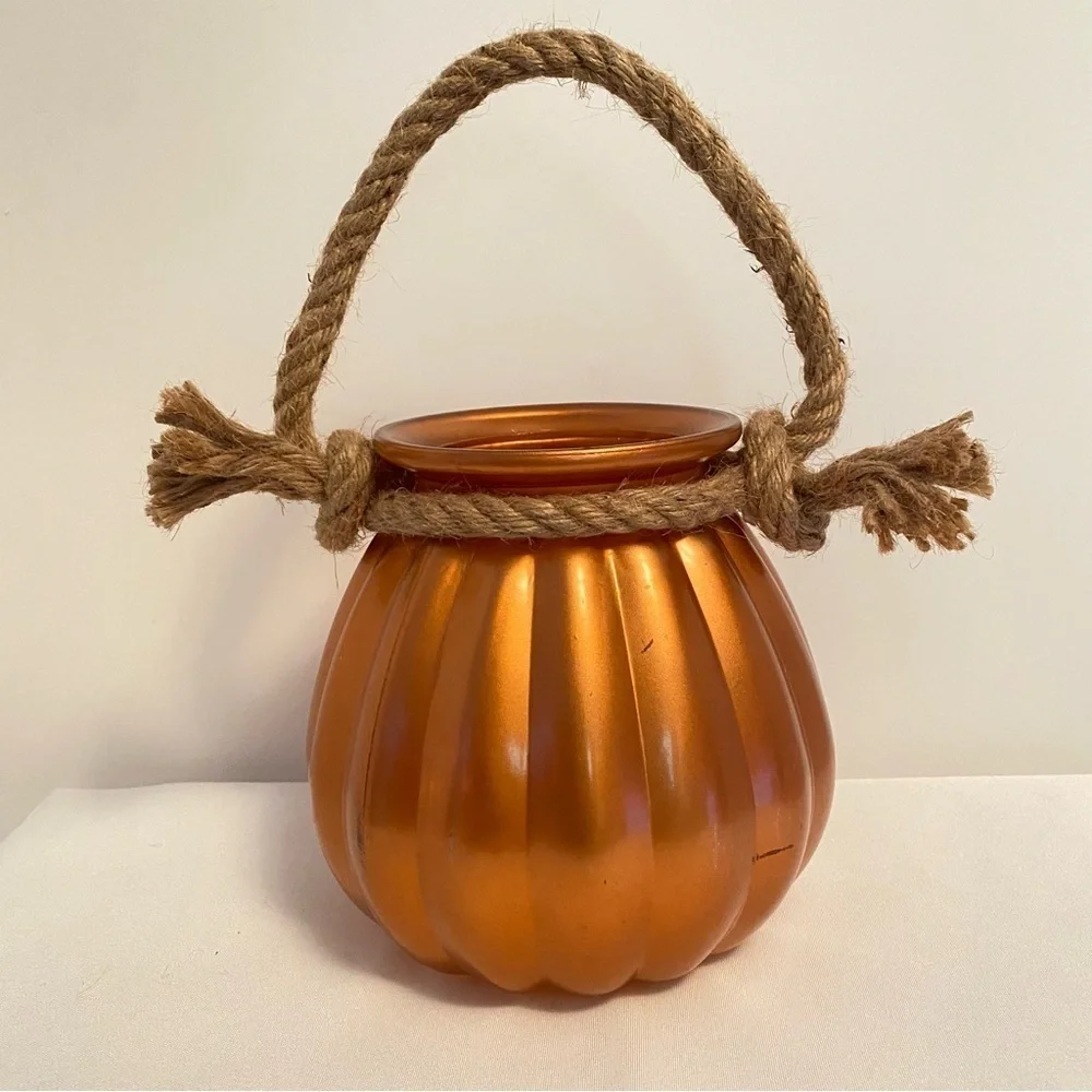 Metallic Orange Pumpkin Rope Handle Vase