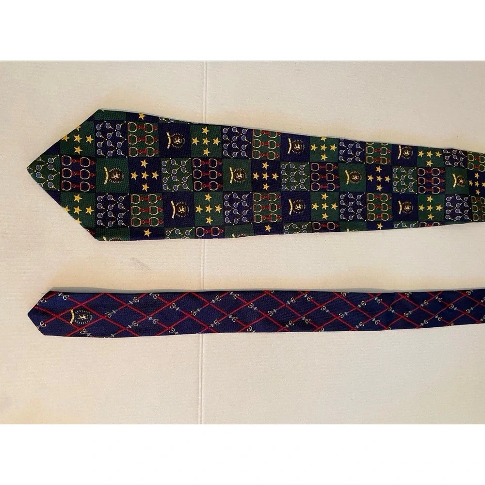 Tommy Hilfiger Mens Silk Tie Navy Green Equestrian Crest Stars Made in USA