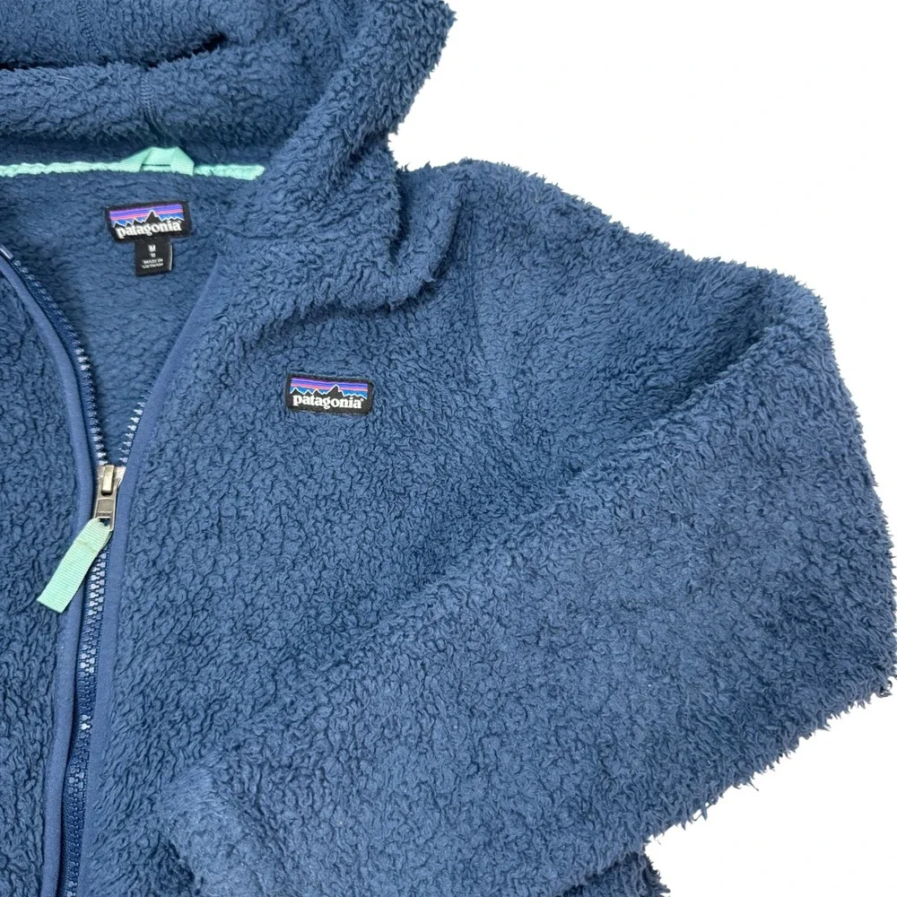 Patagonia Girls Sz 10 Los Gatos Hooded Jacket Blue Sherpa Fleece Full Zip Size M