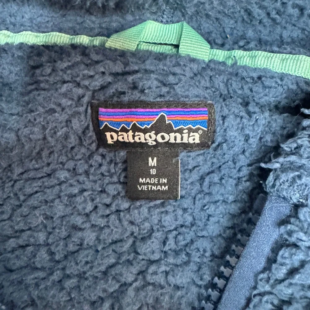 Patagonia Girls Sz 10 Los Gatos Hooded Jacket Blue Sherpa Fleece Full Zip Size M
