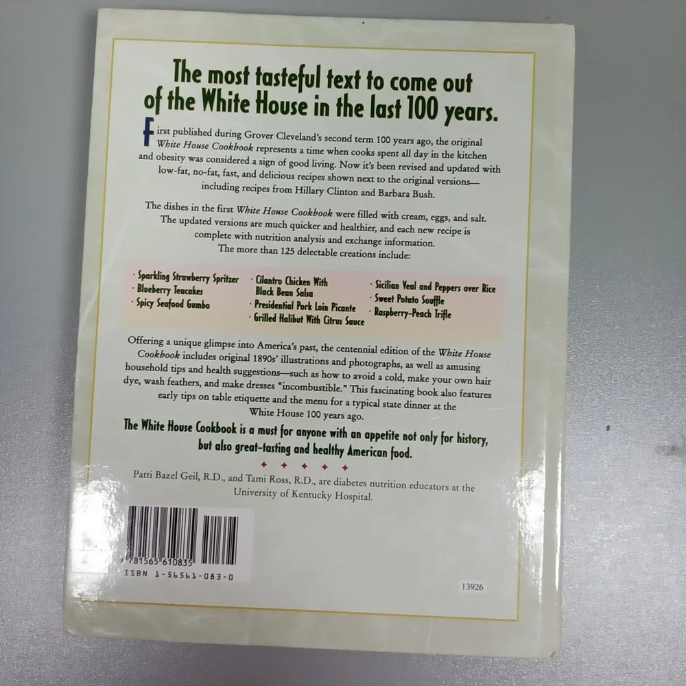 White House Cook Book Centennial Edition 1890s Recipes Bush Clinton 1996 Ziemann