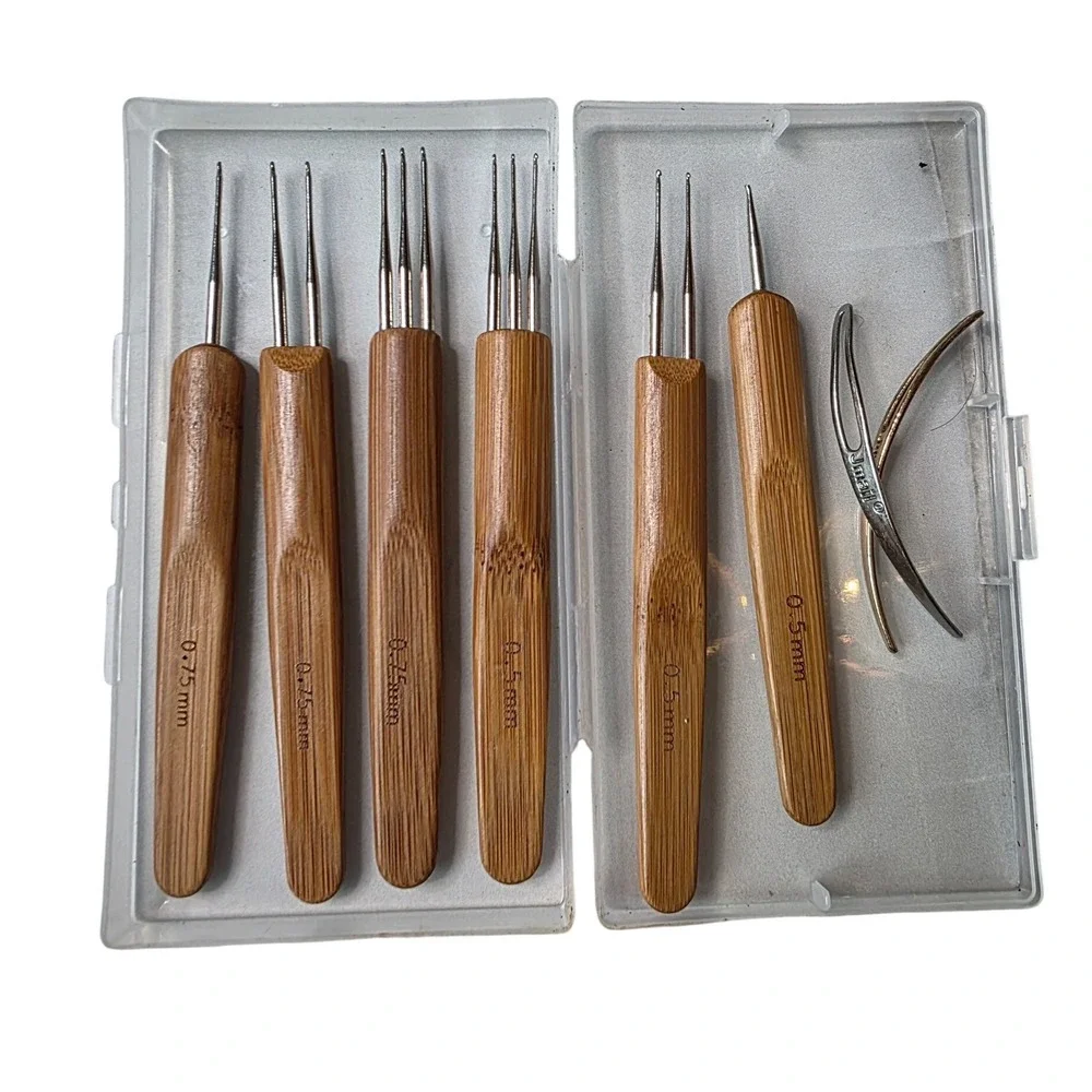 Jmail 8pc Dreadlock Crochet Needle Set 0.5mm 0.75mm Bamboo Handle‎ Tools Case W1