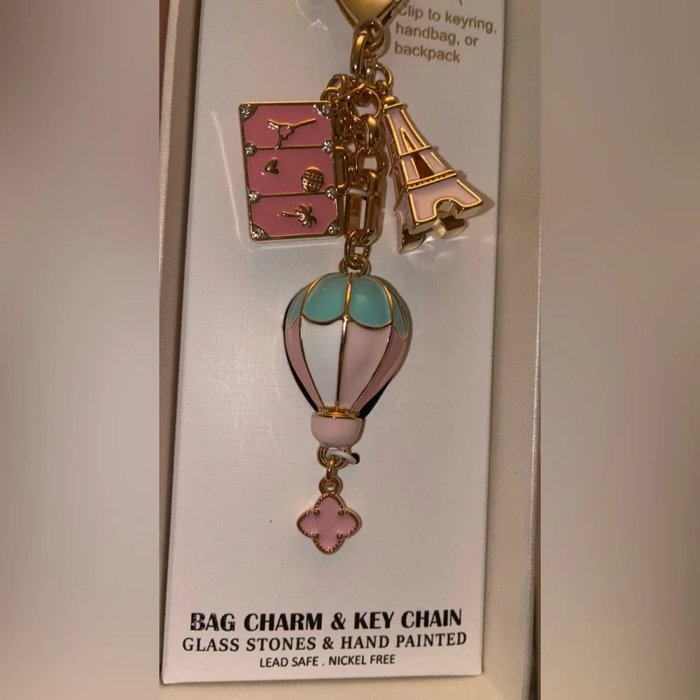 PIPER K Parisian Eiffel Tower Hot Air Balloon Travel Bag Charm Keychain NEW NWT
