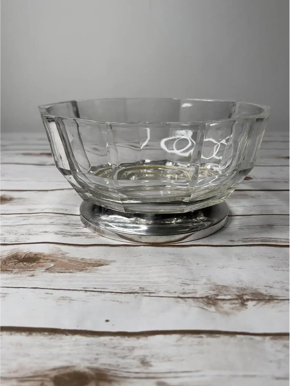 Vintage Mid‎ Century Modern Crystal Serving Bowl With Silver Plated Base