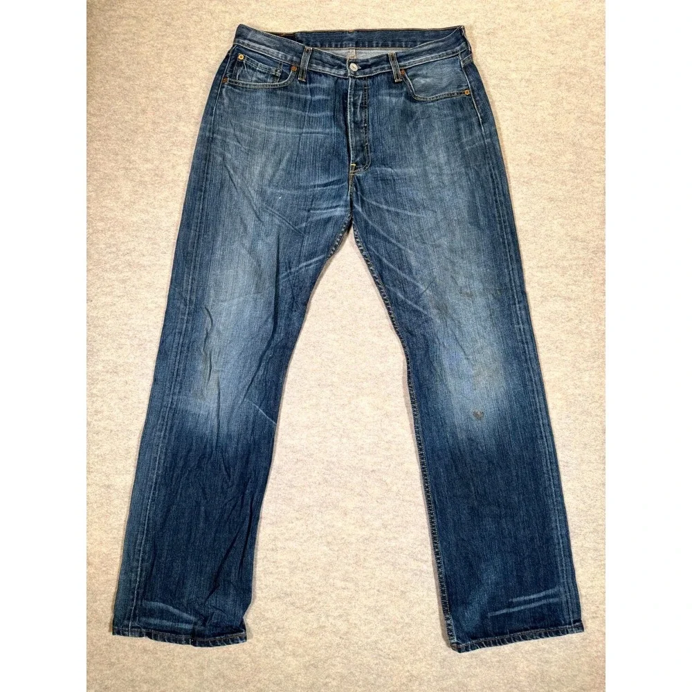 Levis 501 Original Fit Straight Jeans Mens 36x34 Blue Denim Cotton‎ Button Fly
