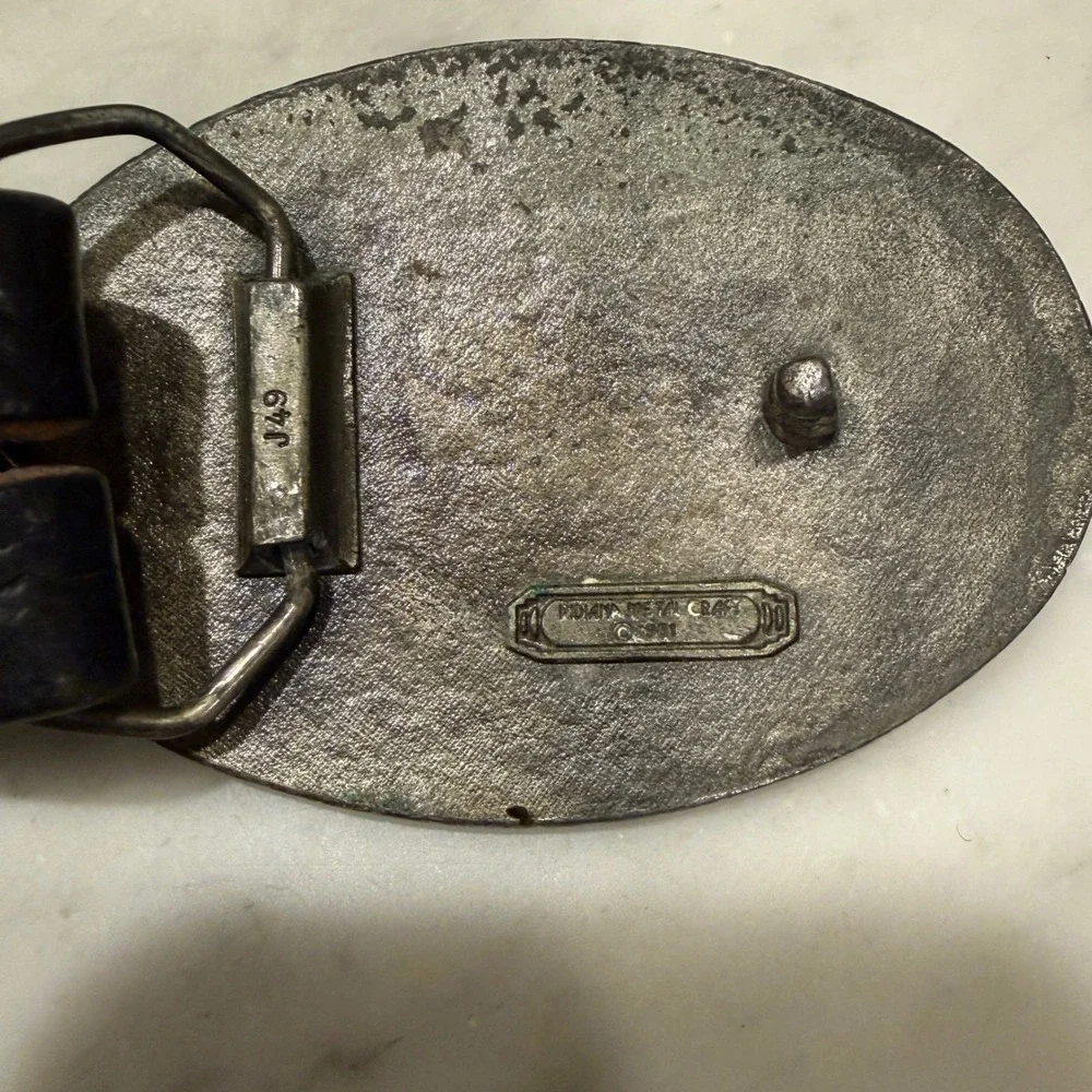 Vintage USA eagle belt buckle black leather‎ biker western Americana belt