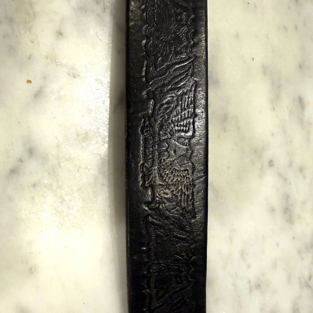 Vintage USA eagle belt buckle black leather‎ biker western Americana belt