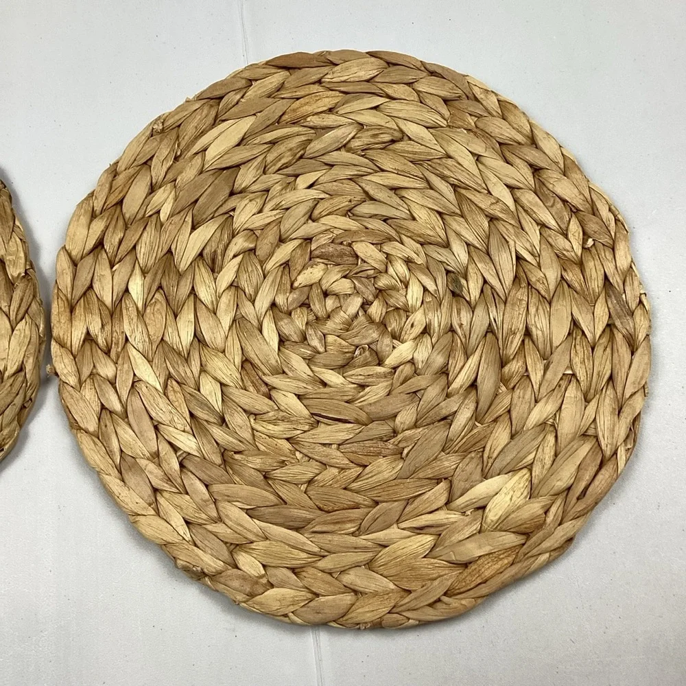 Rustic Round Natural Water Hyacinth Weave 12” Placemats Tablemats Set of 2