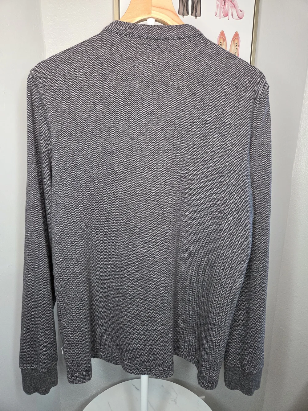 Levi’s Mens Herringbone Henley Shirt Gray Black Long Sleeve Size L