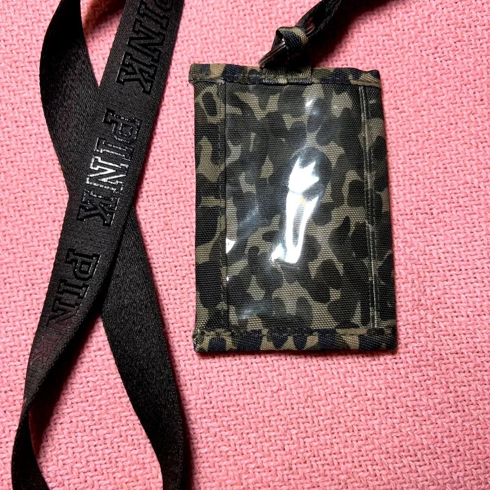 Victorias Secret PINK Lanyard and Camo Wallet‎ Set Black Green ID Holder Pouch