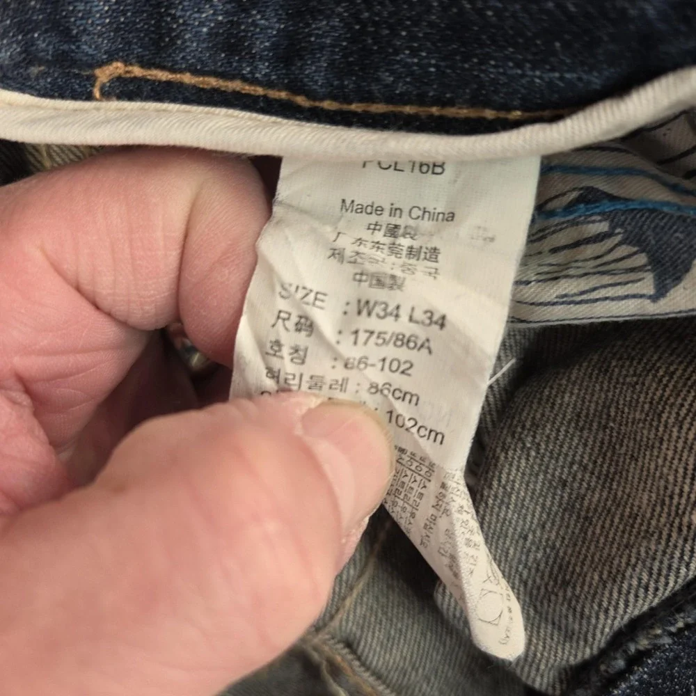 Levi's Jeans Mens Blue Denim Selvedge‎ Straight Leg Two Horse Fits 30x34 Altered