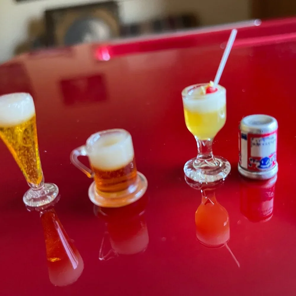 Vintage Miniature Dollhouse Drinks - 3 Beers & 1 Cocktail