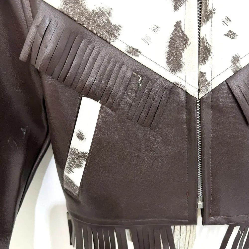 Vintage 60s 70s Thermo &Togs Kids Western Vinyl Fringe Jacket Cowhide Style