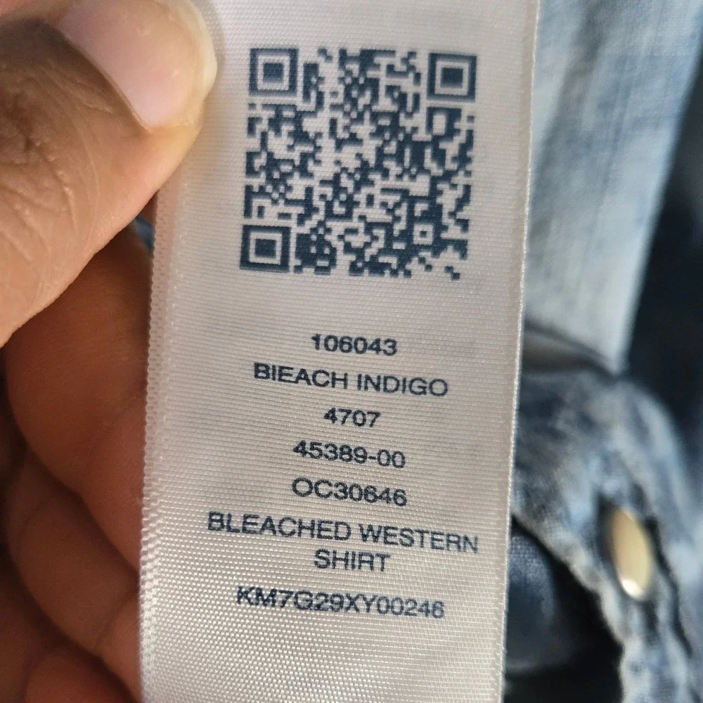 True Religion Tie Dye Western Shirt‎ Indigo Bleached Snap Button Denim