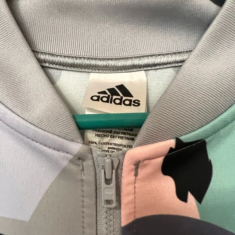 Girls Adidas Jacket black pink grey blue size L 14