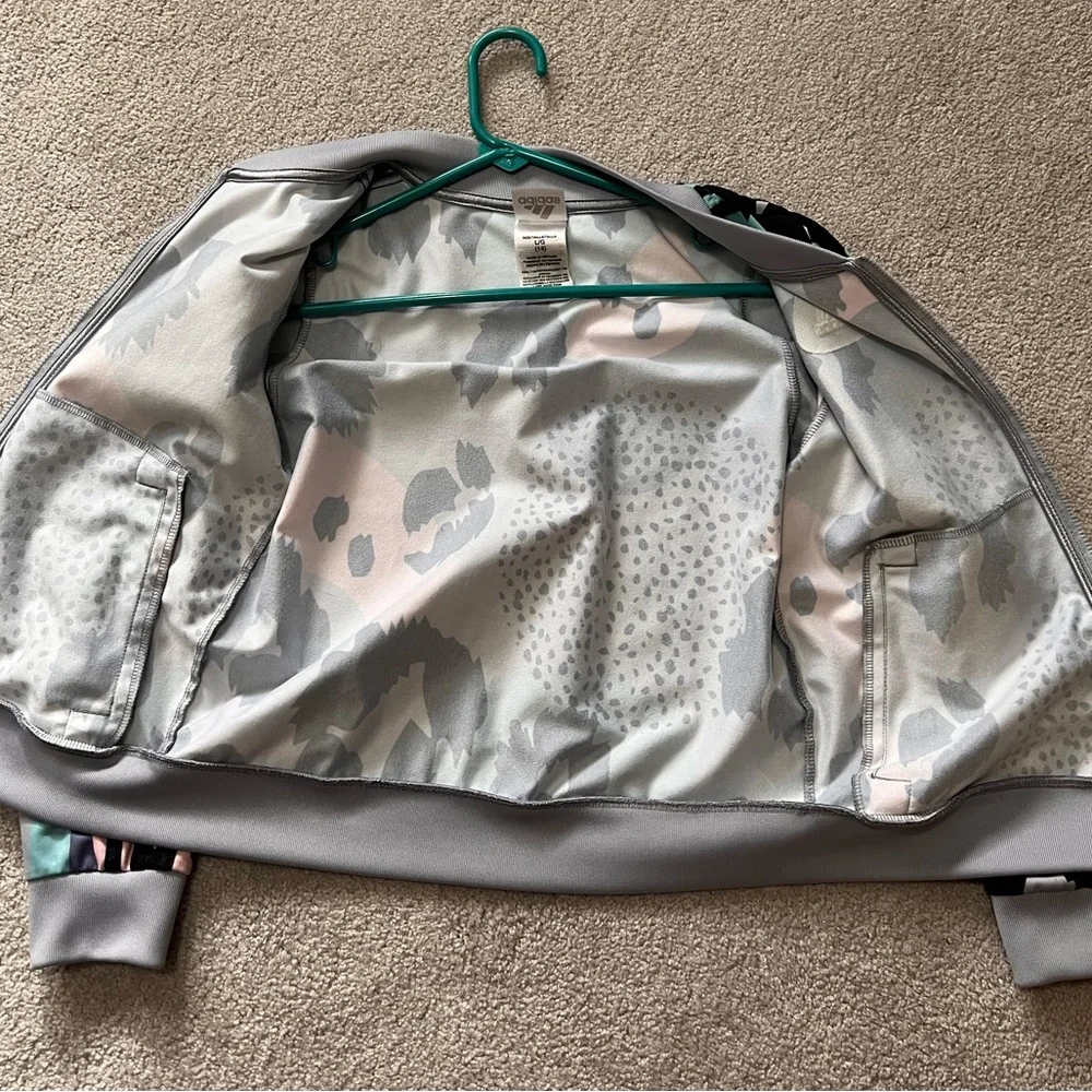 Girls Adidas Jacket black pink grey blue size L 14