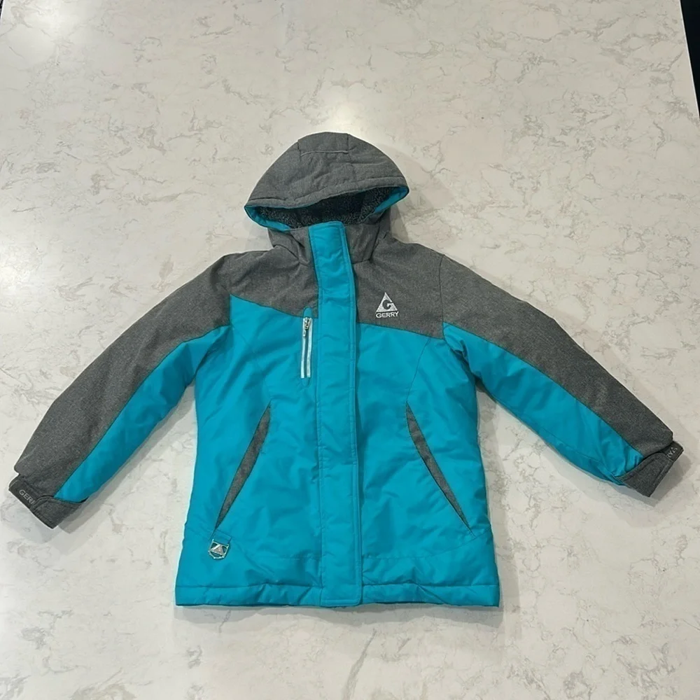Gerry Girls Winter Coat Jacket Hooded Double Zip Pockets Small‎ 7/8 Turquoise