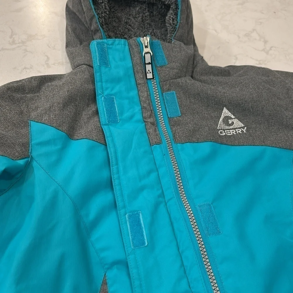 Gerry Girls Winter Coat Jacket Hooded Double Zip Pockets Small‎ 7/8 Turquoise