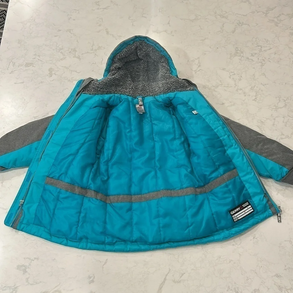 Gerry Girls Winter Coat Jacket Hooded Double Zip Pockets Small‎ 7/8 Turquoise