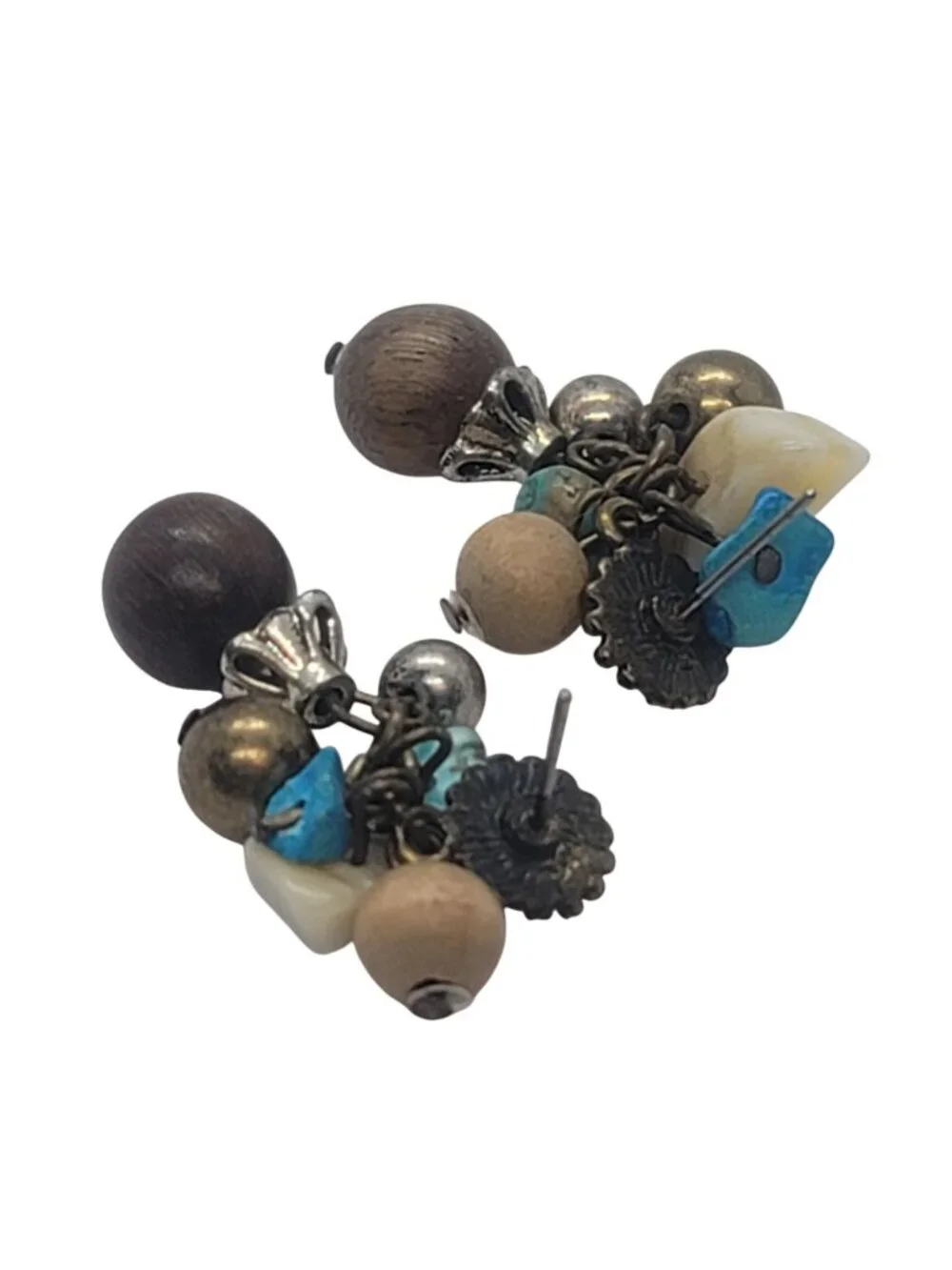 Vintage Boho Dangle Earrings With Beads & Turquoise Accents