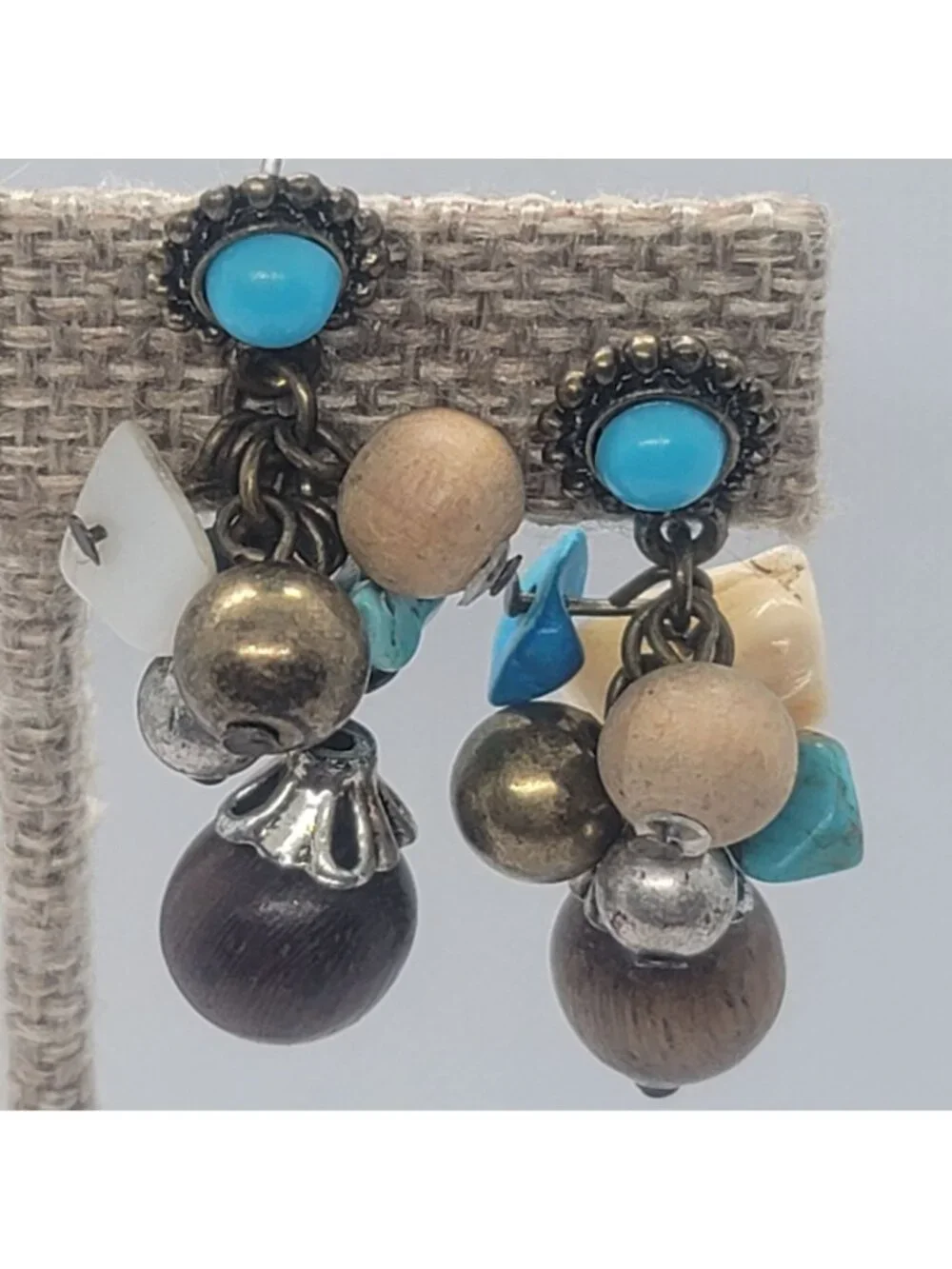 Vintage Boho Dangle Earrings With Beads & Turquoise Accents
