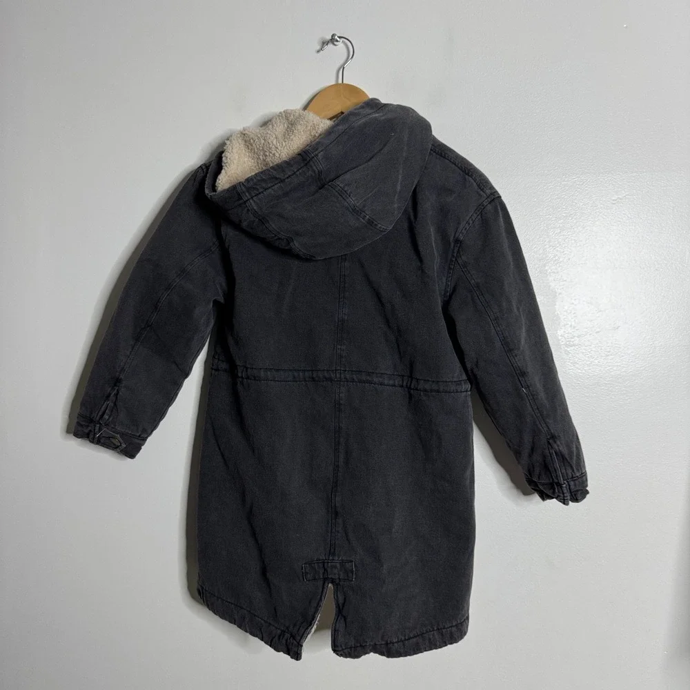 Zara Kids Black Parka Jacket Hooded 11‎ / 12 Sherpa Lined Winter Coat