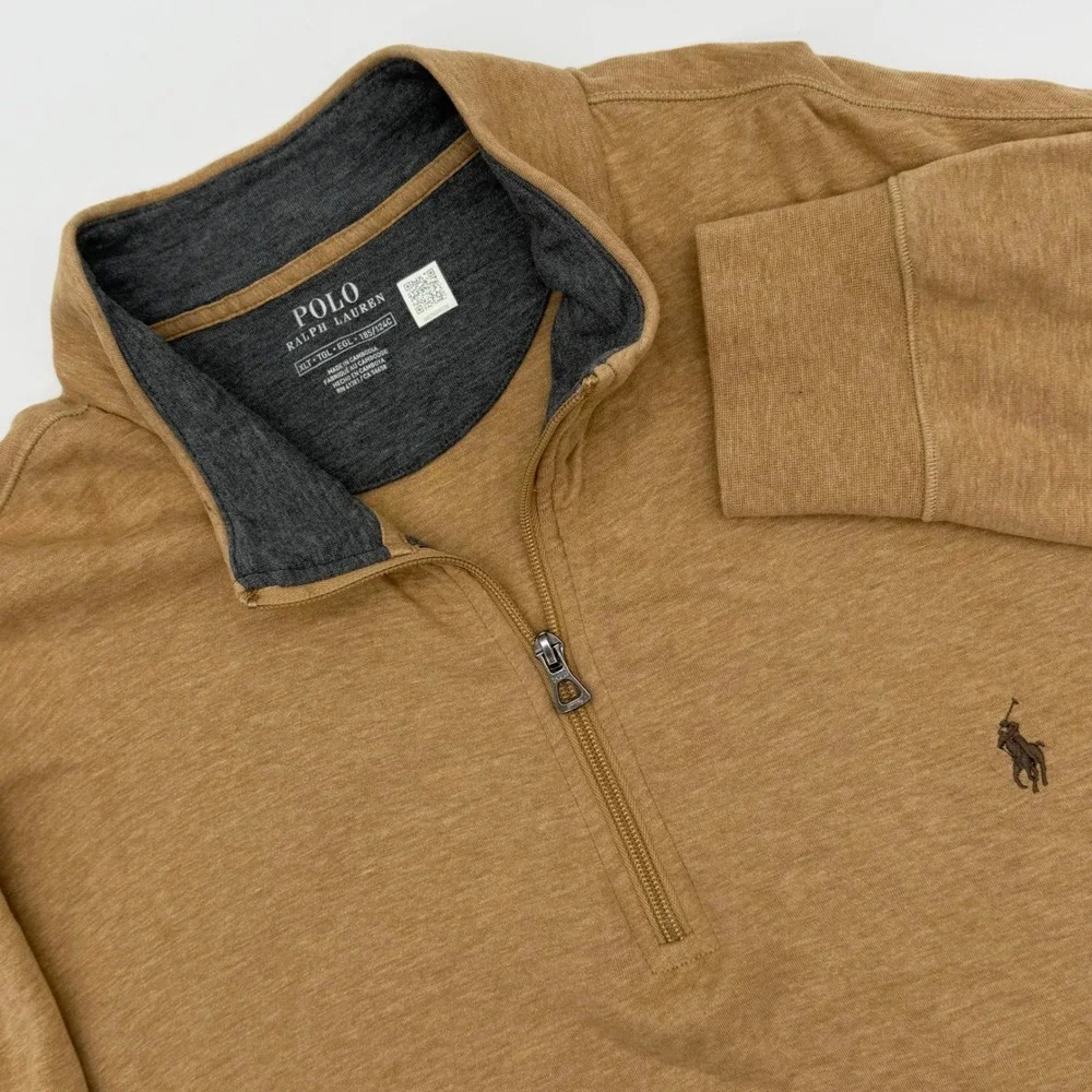 Polo Ralph Lauren Mens XLT Quarter Zip Pullover Tan Brown Heather Jersey Sweater