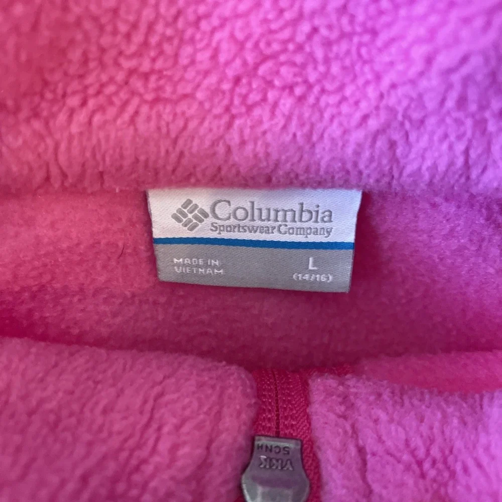 Columbia Fleece Jacket‎ Girls 14/16 Pink Full Zip Stand Collar Zip Pockets Warm