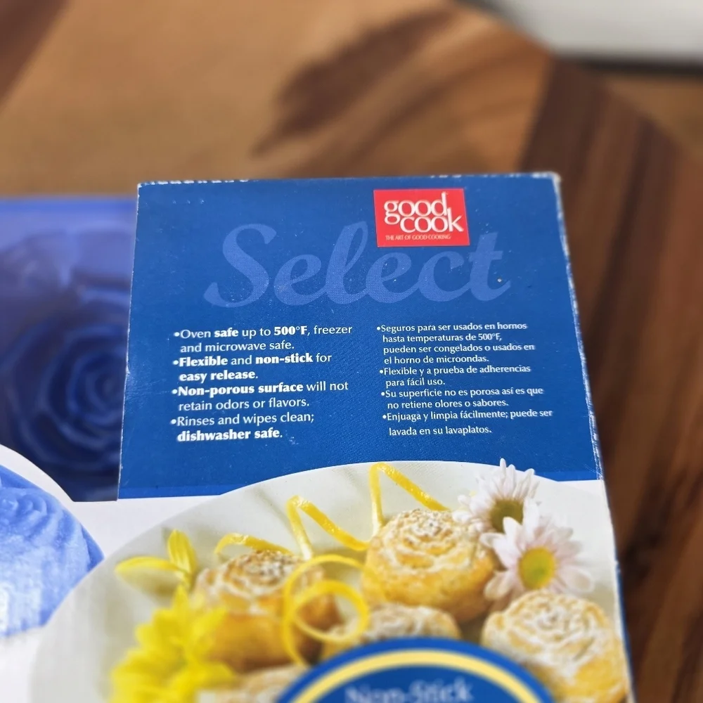 Good Cook 6 Cup Mini Rose Cupcake Pan Blue Silicone Rose Mold Bakeware