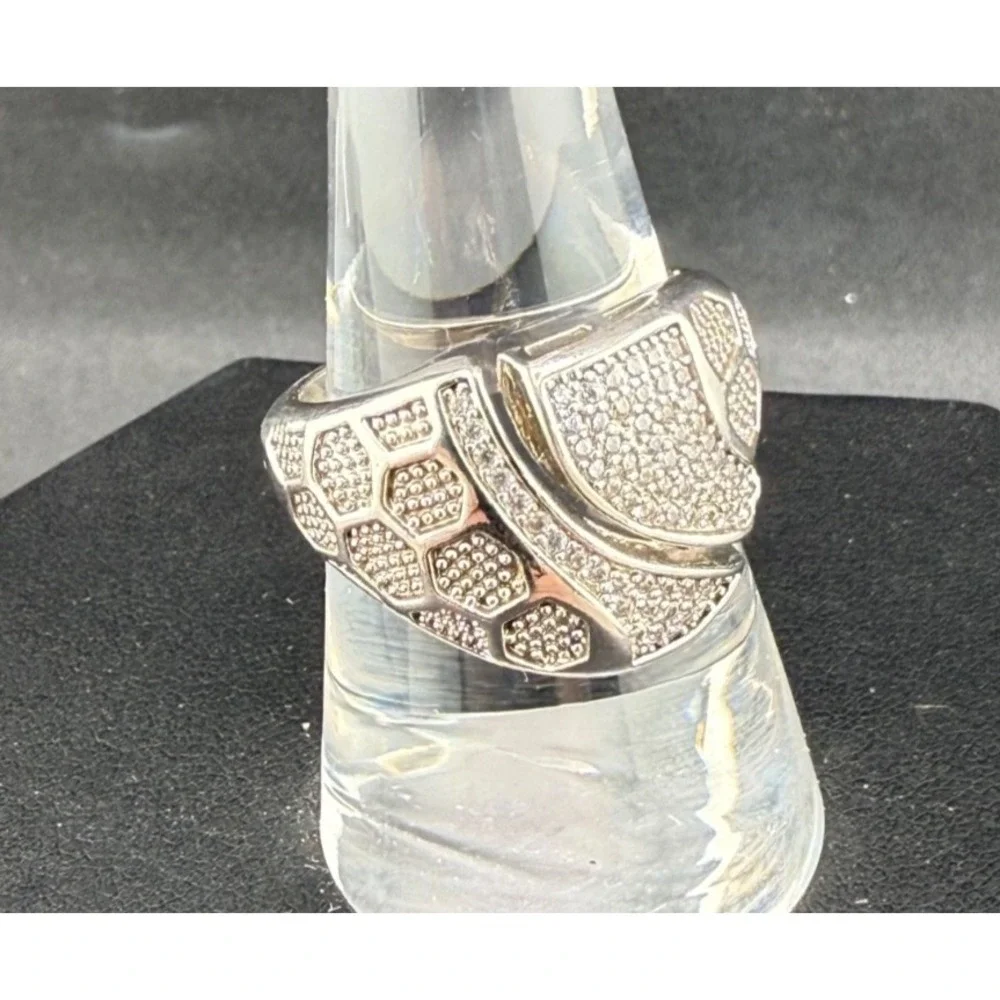Vintage Silver Tone Ring Rhinestone Cocktail Chunky Size 8