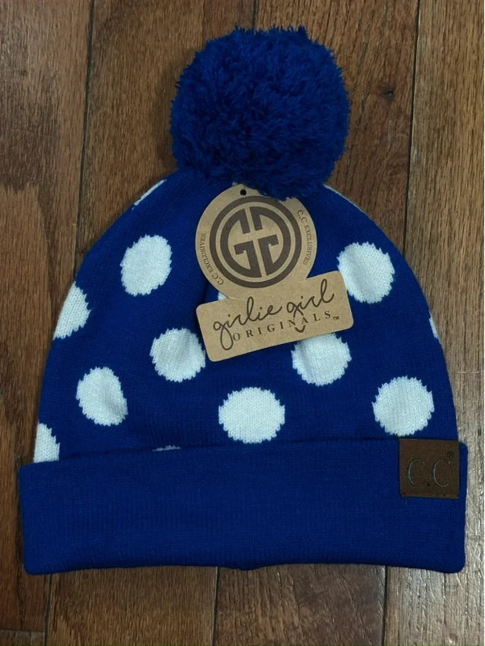 Women’s Beanie Polka Dots Royal Blue - New