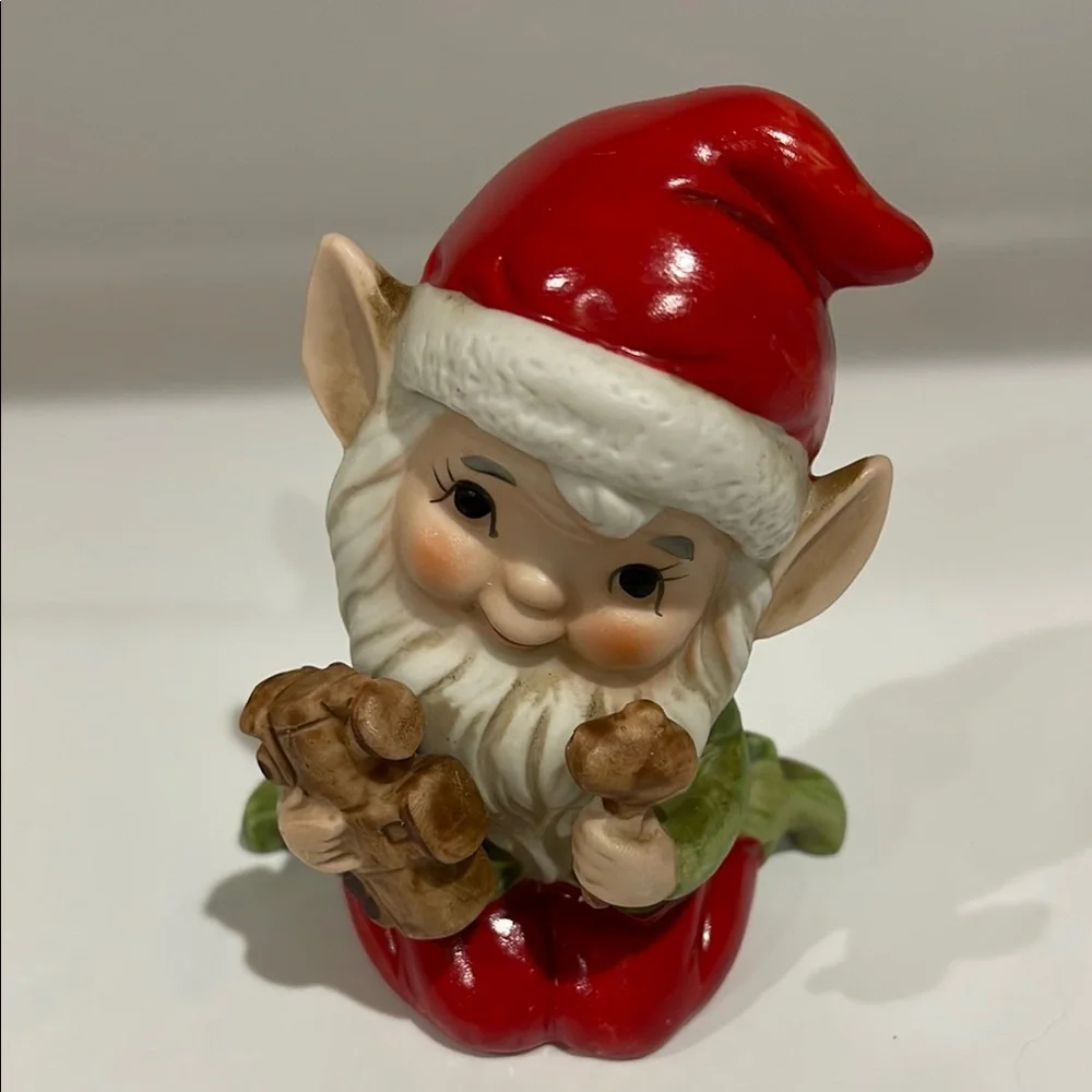 Vintage 1960's Homco, Santa's Workshop Elf Making a Train #5406