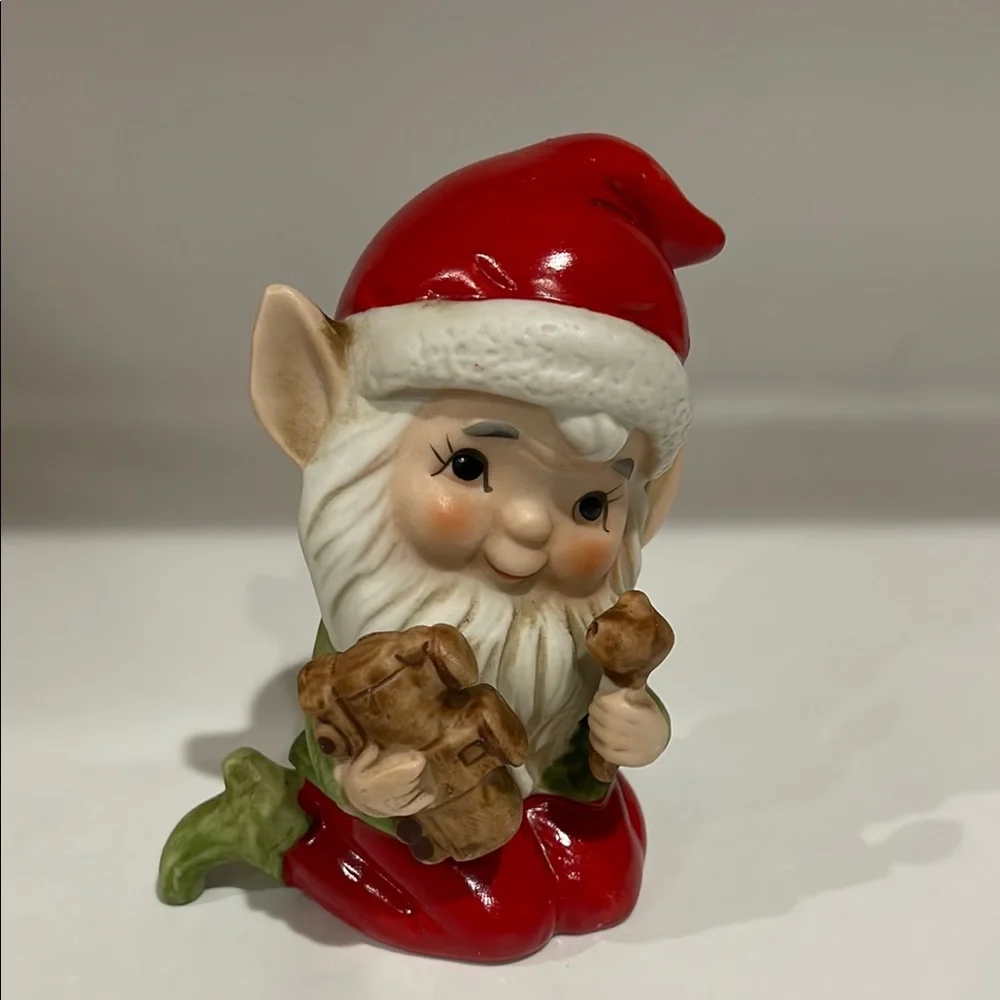 Vintage 1960's Homco, Santa's Workshop Elf Making a Train #5406