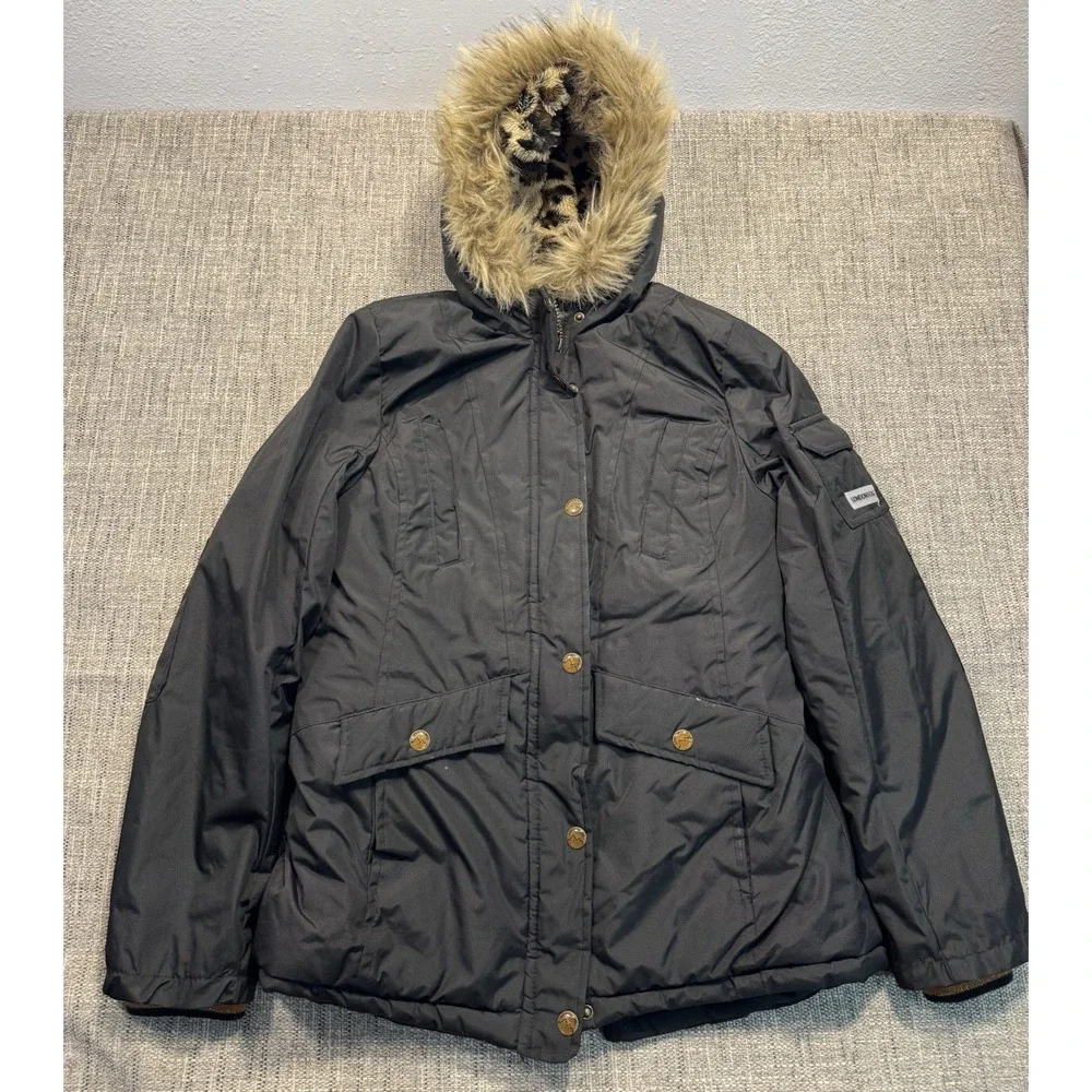 London Fog Down Parka Jacket Womens 10/12 Kids Puffer Hooded Faux‎ Fur