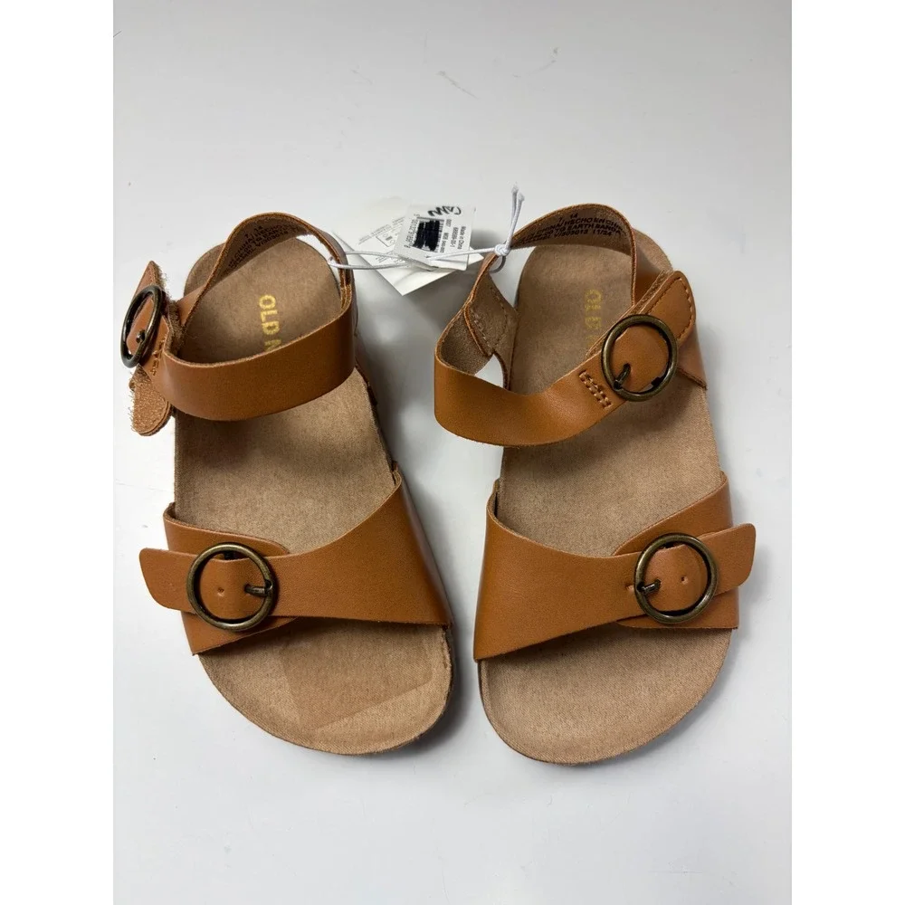 Old Navy Toddler Girls Faux Leather Buckle Sandals Caramel Brown Size 7