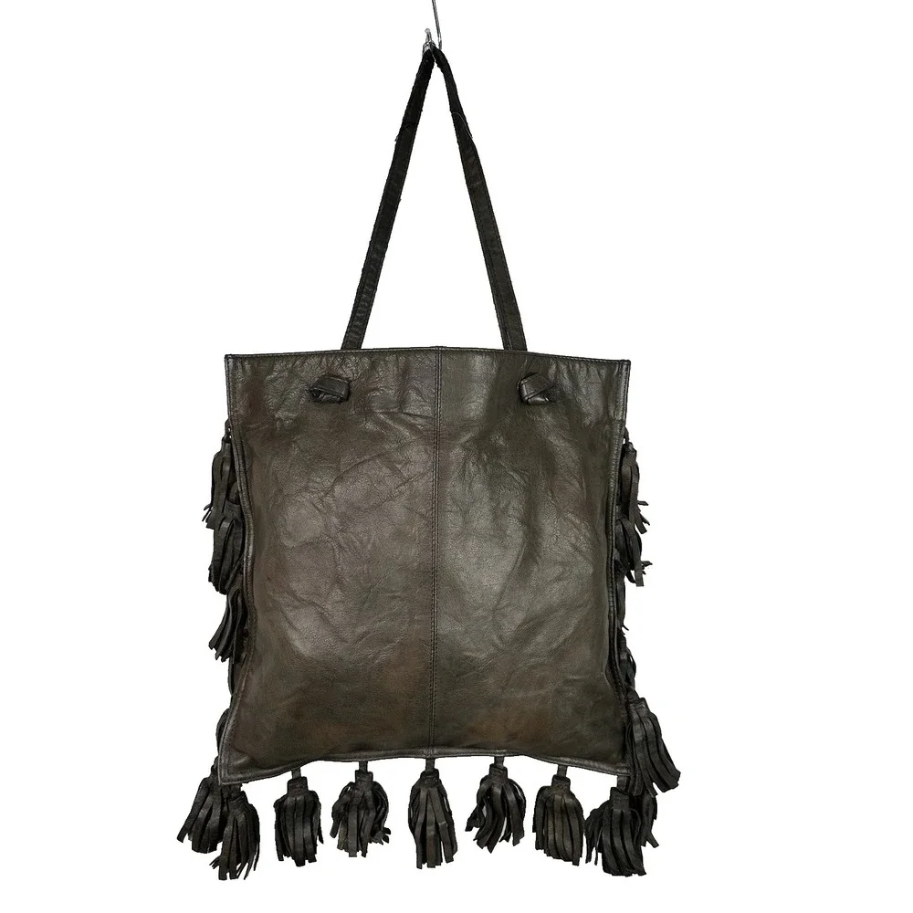 Leather Fringe Tote Bag Brown Genuine Leather‎ Boho Western Festival Hippie