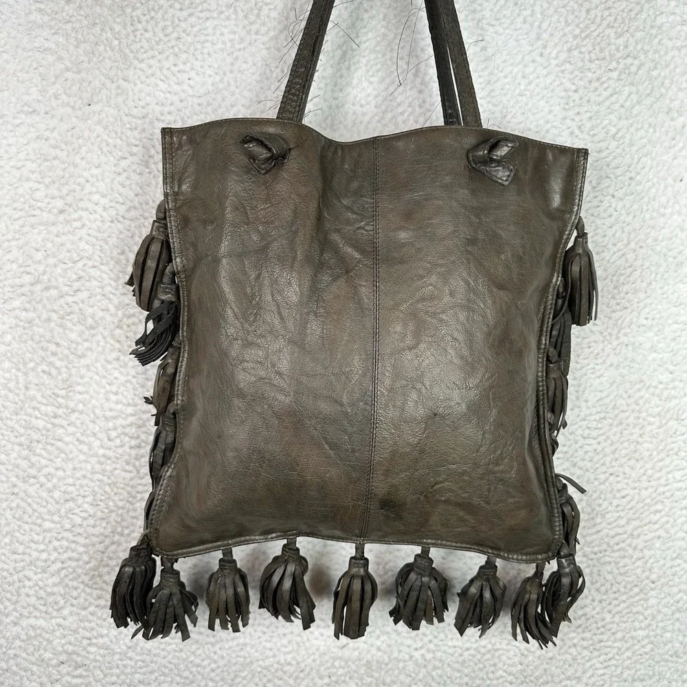 Leather Fringe Tote Bag Brown Genuine Leather‎ Boho Western Festival Hippie