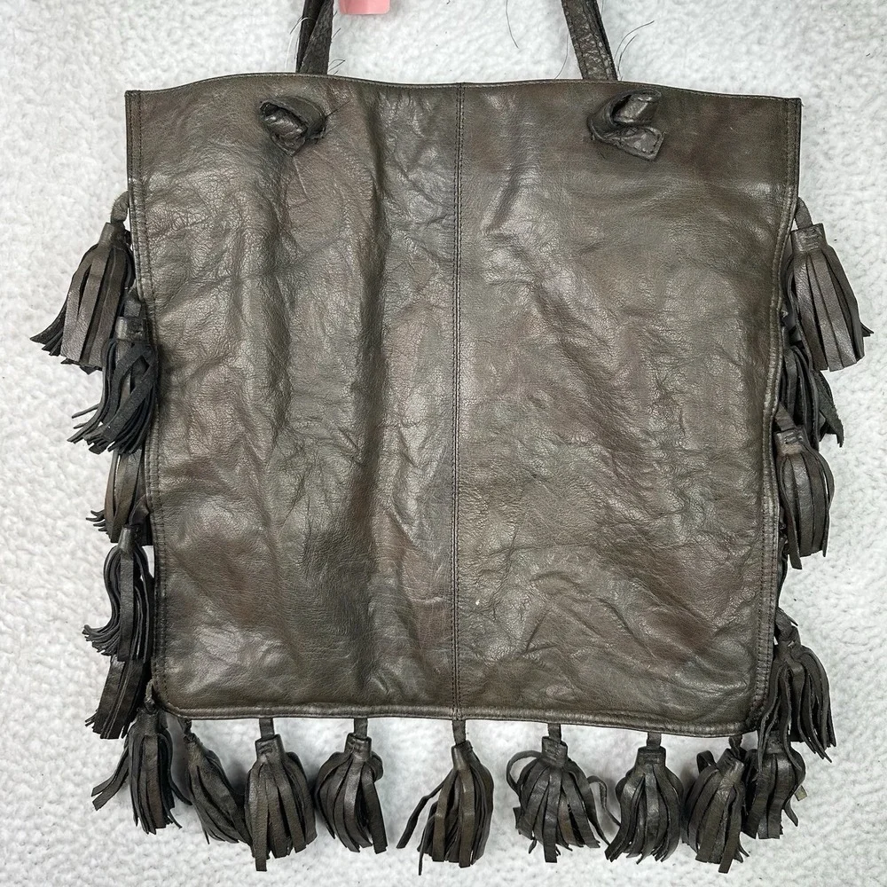 Leather Fringe Tote Bag Brown Genuine Leather‎ Boho Western Festival Hippie