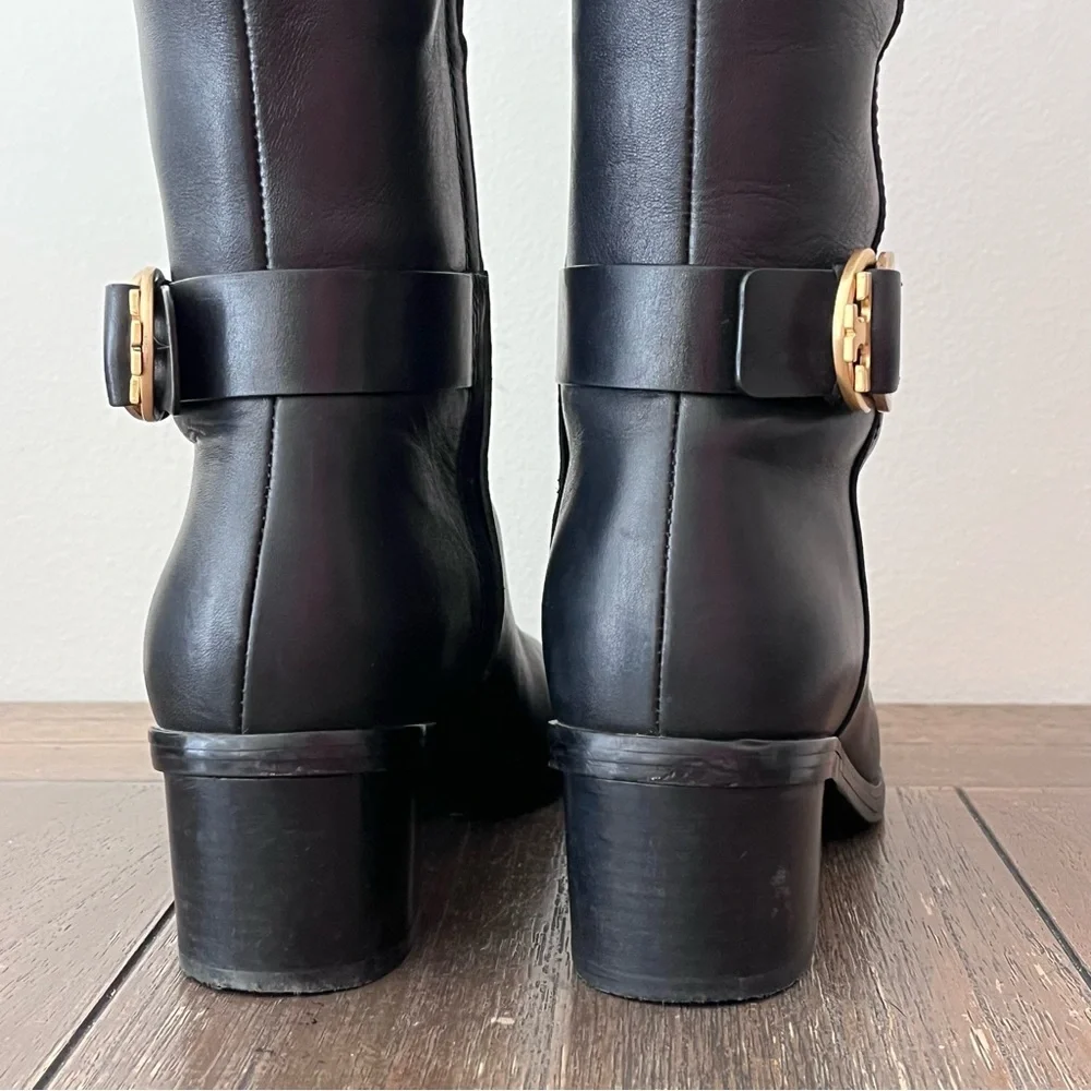 Tory Burch Black Leather Tall Heeled Riding Boots Womens size 6