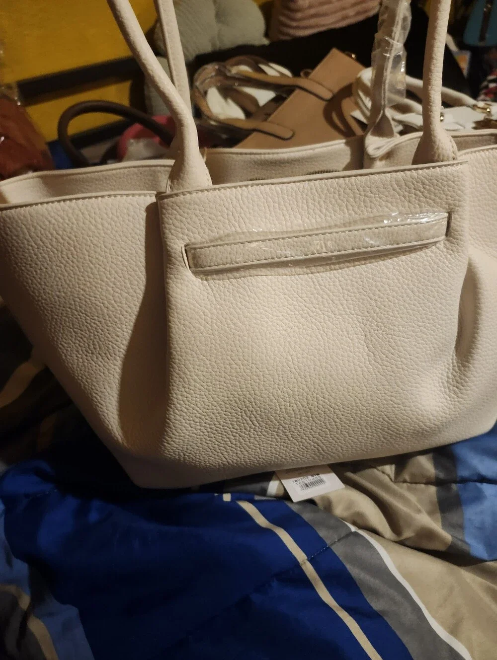 Cream Pebbled Leather Tote with Matching Wallet
