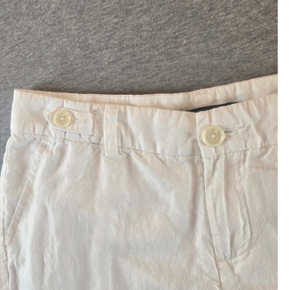 Banana Republic Linen Crop Pants Women 4P White Cuffed Button‎ Tab Trousers