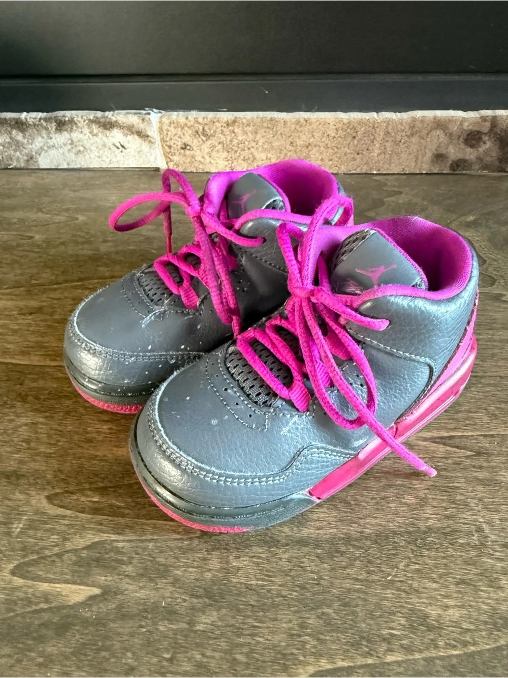 Jordan Flight Mid Top Sneaker Gray Pink Leather Toddler US 6C EU 22 724384-006