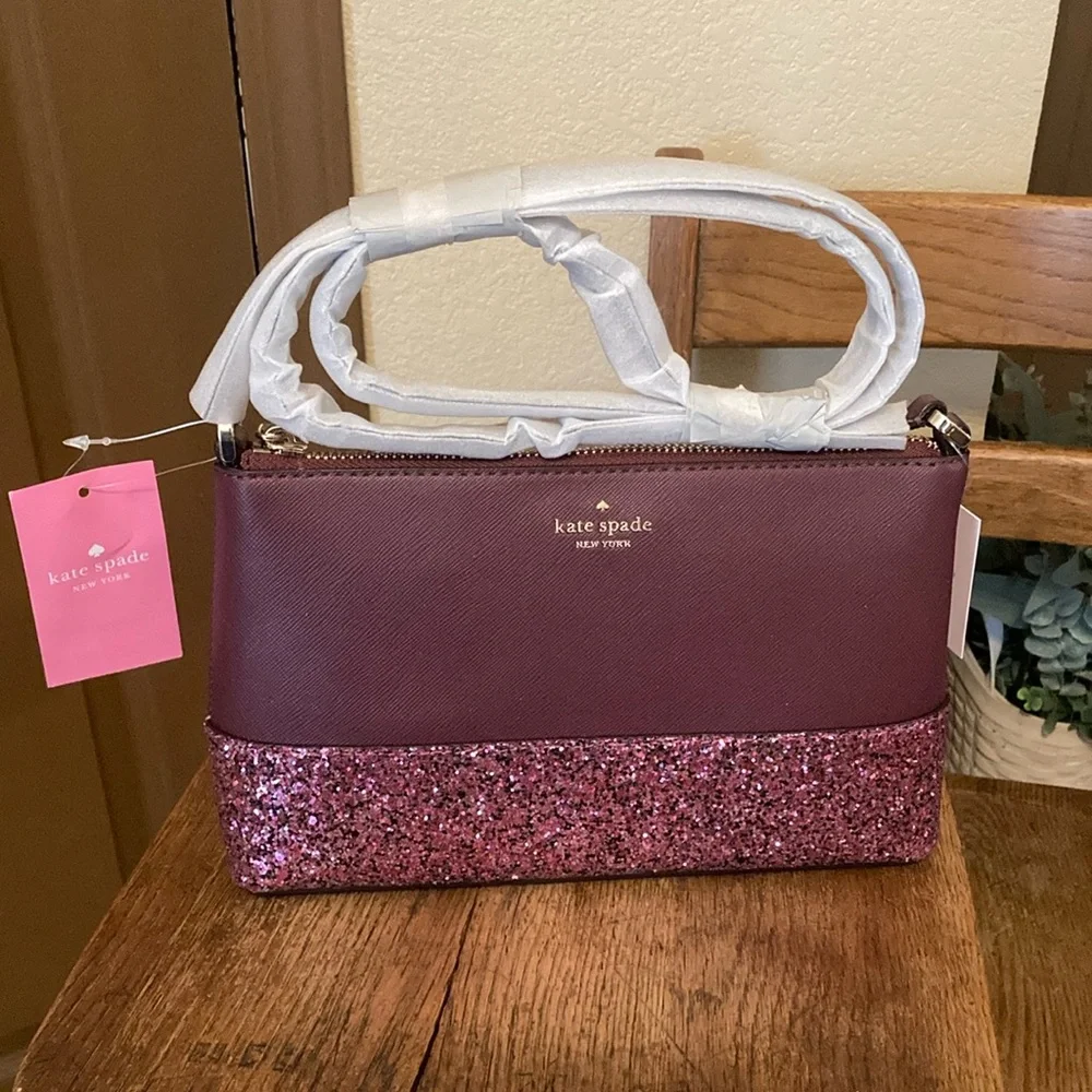 kate spade flash glitter cherrywood crossbody bag NWT