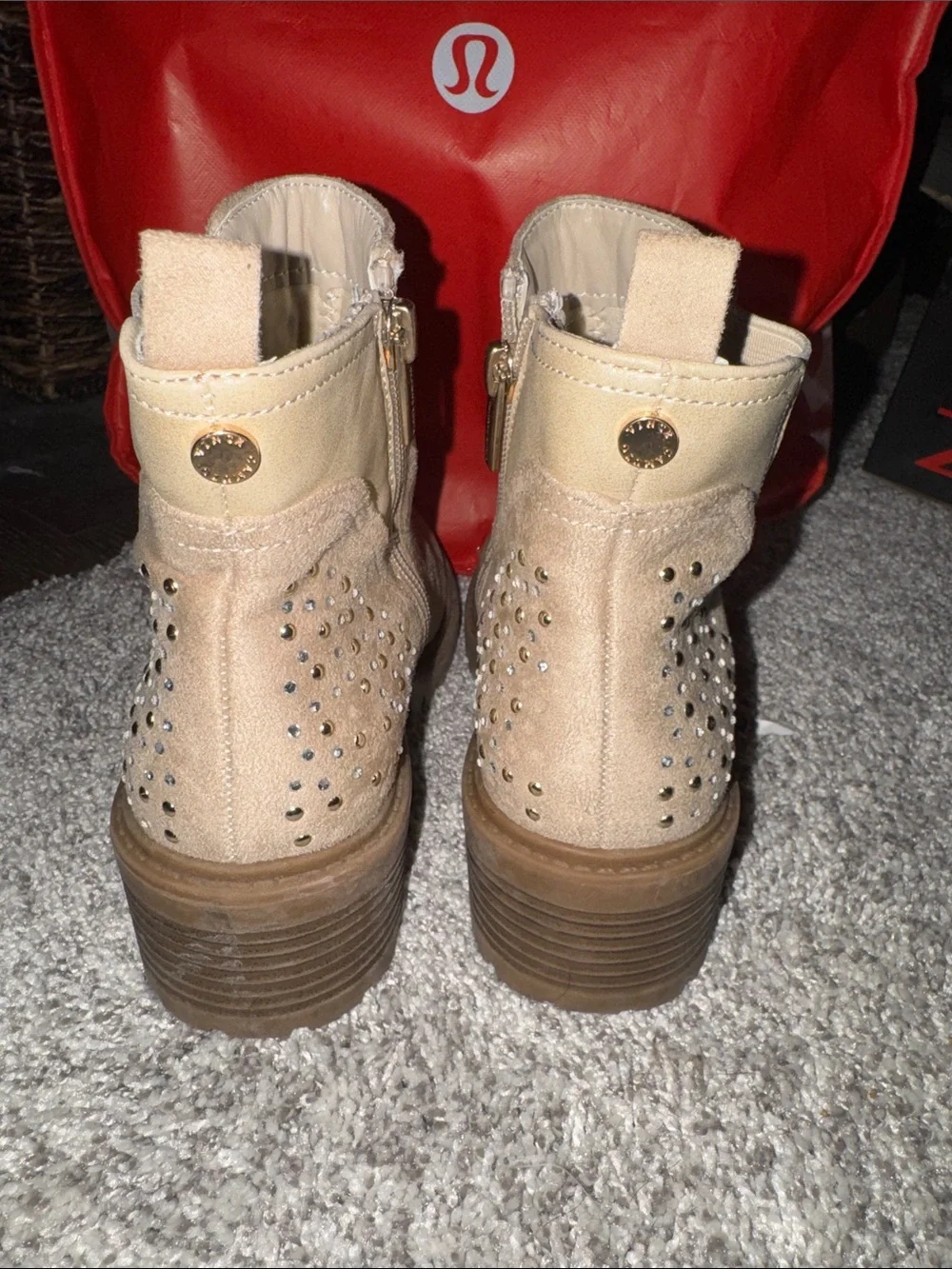 Vince Camuto Beige Suede Studded Chelsea Wedge Boot