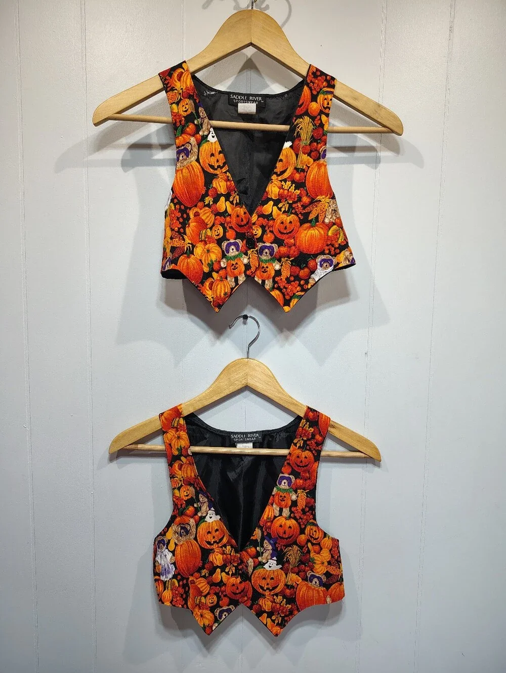 Vintage Saddle River Kids Halloween Pumpkin Vest Bundle Matching Sibling Set M L