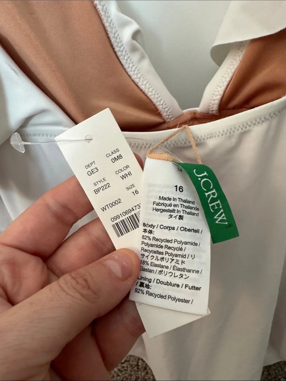 NWT J. Crew White Ruched Ruffle One-Piece Swimsuit Women's Size 16