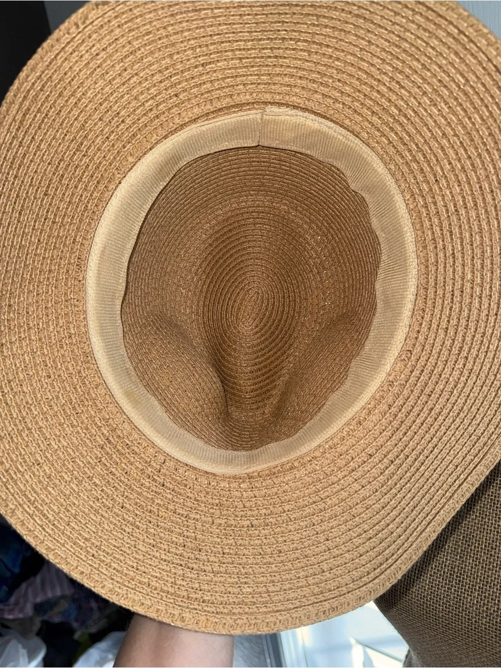SHEIN Tan Straw Sun Hat with Black Band