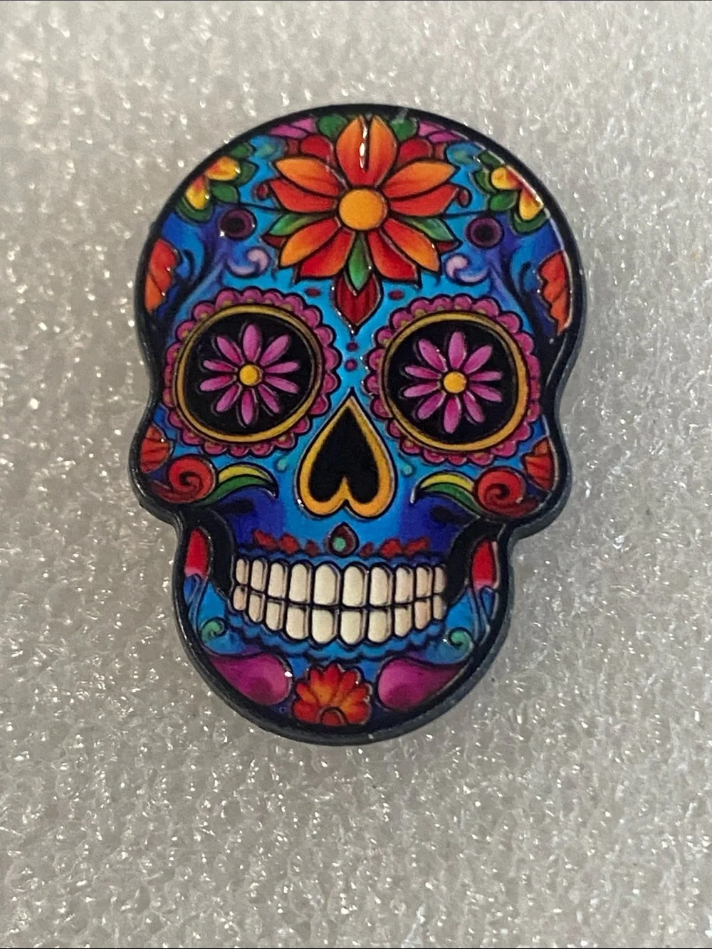 Colorful Sugar Skull Enamel Pin - Vibrant Floral Design