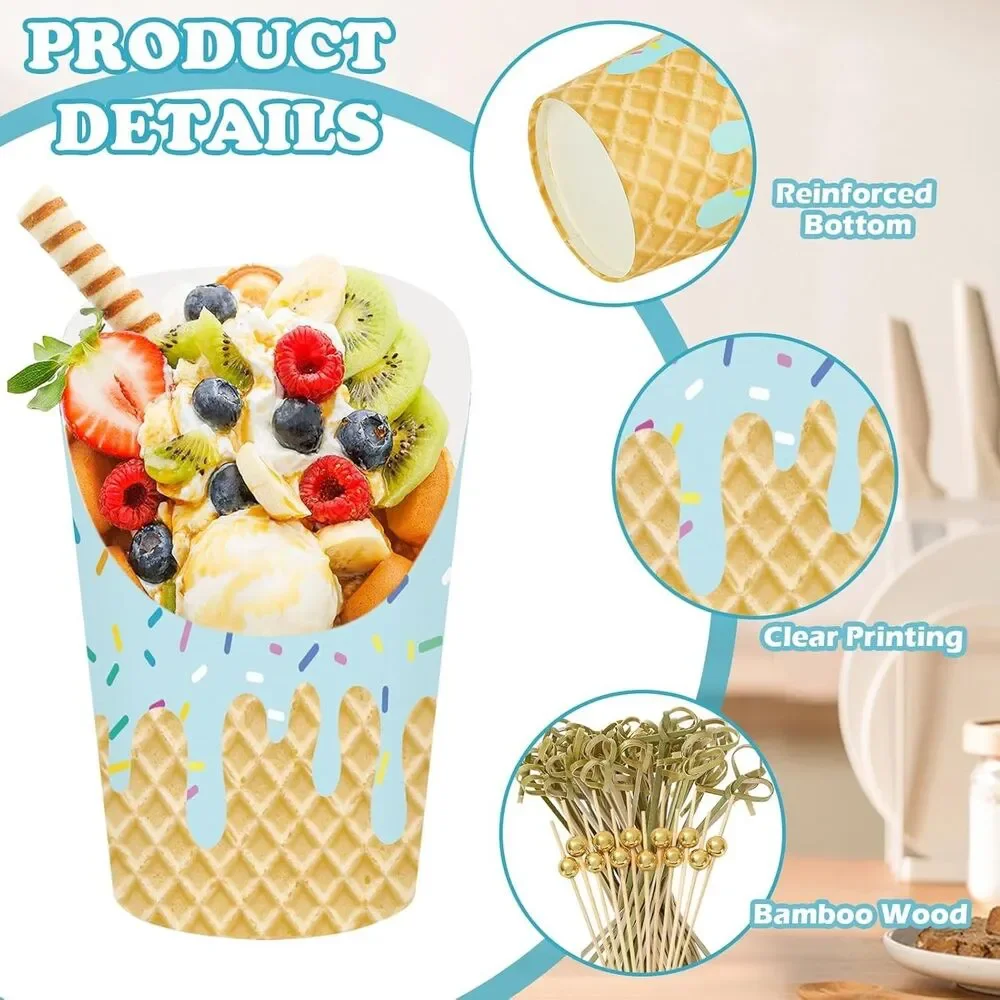 50Pcs Ice Cream Charcuterie Paper Cups Set - Pink & Blue Sprinkle Summer Party